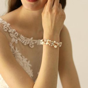 Charm Bracelets O583 Exquis Mariage Bracelet De Mariée Alliage Fleurs Perles Handamde Brides Demoiselle D'honneur Poignet Chaîne Femmes Filles Petits Cadeaux