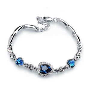 Bracelets porte-bonheur océan coeur cristal strass Bracelet pour femmes Femme fille cadeau en acier inoxydable chaîne Bracelets Z0426