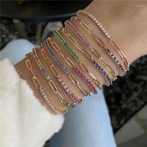 Pulseras de encanto Clip de papel Cadena Pulsera de tenis Mujeres Asimétrica Kpop Mano Zircon Y2k Accesorios Diseñador de lujo Joyería Regalo KCH076