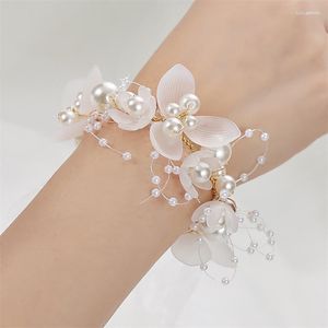 Pulseras con dijes Flor de muñeca de perlas para niñas Dama de honor Boda con cordones Mano nupcial Prom PR Venta