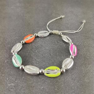 Pulseras de encanto Placa de plata Tobillera de concha colorida para mujer Joyería de pie Playa Sandalias descalzas Pulsera de tobillo Pierna Correa femenina