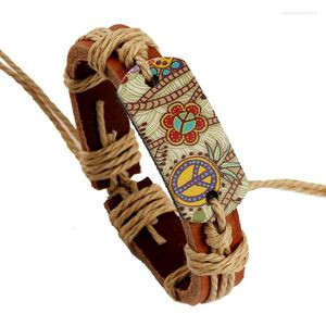 Bracelets porte-bonheur produit pour femmes Hippie rétro cuir bracelets réglables bijoux faits à la main fleur impression corde cadeaux