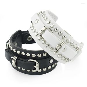 Pulseras con dijes Punk Cool Bangles Gothic Rock para Mujeres Hombres Unisex Rivet Wide Cuff Leather Belt Buckle S331