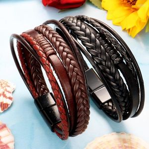 Charm Bracelets Punk Weave Magnet Buckle 117 Real Genuine Leather Bangle Bracelet Jewelry For Women Men Gift 20cm