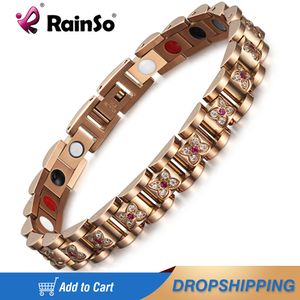 Braccialetti con ciondoli RainSo Luxury Health Care Bracciale rigido per donna con magnete Viking Flower Zircon Chain Link gioielli femminili 230801