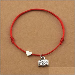 Bracelets De Charme Cordons De Corde Rouge Coeur Amour Livre De Lecture Pour Enseignant Étudiant École Bibliothèque Lecteur Livres Bijoux Cadeaux Drop Delivery Dh8Bc