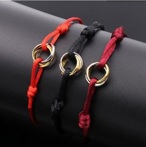 Pulseras con dijes Hilo rojo Hecho a mano Macramé Cuerda Brazaletes Cubo Micro tres círculos Circón amor Pulsera Mujer Hombre Joyería GB1220