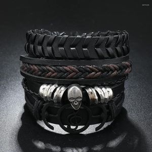 Pulseras de encanto Rock Roll 4 unids / set pulsera de cuero de cráneo para hombres pulsera trenzada a mano cuerda para hombre cuentas joyería