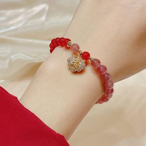 Pulseras con dijes Rose Sisi Zodiac Year Red Agate pulsera femenina Transit Tiger Strawberry Crystal Pearl Girl para mujer joyería regalo