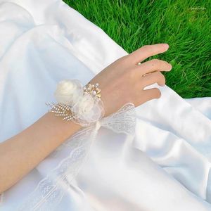 Bracelets de charme Fleur de poignet de rose élégante Bridemaid Bridesmaid Cocktail Prom Bracelet Wedding Boutonniere Hand pour le revers Decor Artisanat