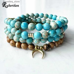 Bracelets de charme Ruberthen 6 mm Image Jasper 108 Mala Nouveau Design Femmes Regalite Jasper Gemstone Energy L240319