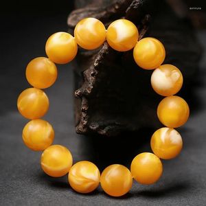 Bracelets de charme sélectionnés vieille cire d'abeille huile de poulet jaune flottant bracelet de fleur blanche perles d'ambre pour hommes femmes