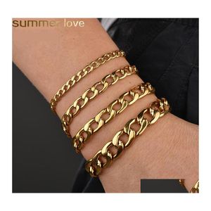 Charm Bracelets Simple Classic Mens Bracelet Curb Cuban Link Chain Acero inoxidable Womens Bangle Gold Sier Plating No Fade 3.5Mm To Otvmm