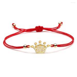 Bracelets à breloques Sparkling Cubic Zirconia Copper Crown Bracelet Red Cord Braided Adjustable Slide Chain Everyday Trendy Jewelry Present