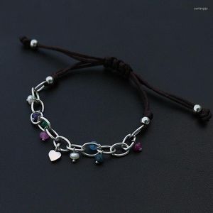 Bracelets porte-bonheur en acier inoxydable lien coeur Bracelet minuscules pierres colorées perles faites à la main un beau cadeau de bijoux pour vous