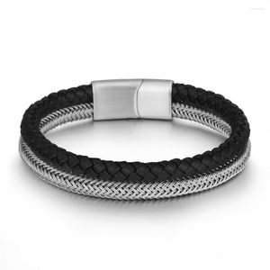 Bracelets porte-bonheur acier inoxydable Bracelet homme cuir Dragon échelle fil tressé boucle magnétique accessoire bijoux Couple