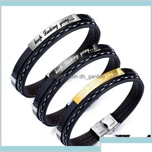 Bracelets de charme Style Hommes Continuez à aller en cuir noir Accessoires inspirants Bracelet pour hommes Bijoux de mode Cadeaux O5Yxm Bracel Ottdr