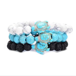 Charm Bracelets Summer Style Sea Turtle Beads Bracelets Classic 8Mm Turquoise Natural Stone Elástico Amistad Pulsera Beach For Wo Dhsvz