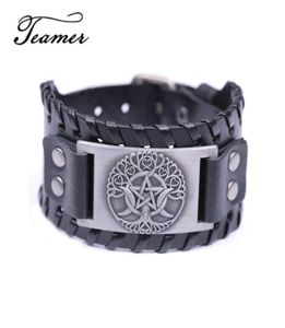 Bracelets de charme marque de l'équipe Easy Buckle large en cuir arbre de vie Triple Moon Goddess Bracelet Pentagram Wiccan Amulet Mteen Bang1510802