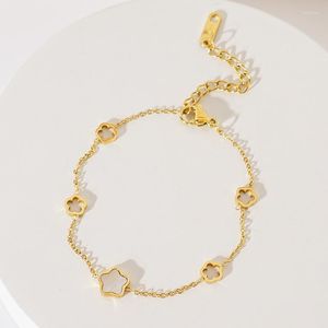 Pulseras con dijes Estrella de acero de titanio Pétalos de cinco hojas Venta simple Pulsera ajustable Joyería fina para mujer Regalos Plantas de alta calidad