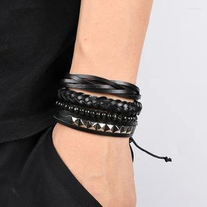 Bracelets de charme à la mode pyramide style punk bracelet en cuir pour hommes goujons tissés accessoires en peau de vache bijoux multicouche