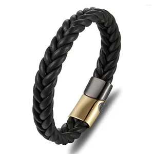 Bracelets de charme Tyo Fashion en acier inoxydable Clasque magnétique tressé en cuir authentique Bijoux punk masculin 19/21 / 23cm en gros