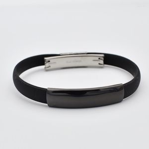Bracelets porte-bonheur bijoux Vintage bracelet en caoutchouc noir Silicone acier inoxydable hommes bracelets pour femmes Pulseras Hombre