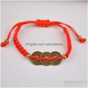 Bracelets de charme Vintage Corde Rouge Tressé Pour Hommes Femmes Cuivre Pièces De Monnaie Bracelet En Gros Livraison Directe Bijoux Dhrkx