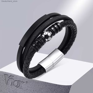 Bracelets de charme Vnox gratuit personnalisé hommes bracelets en cuir noir avec charme de football bracelet de sport décontracté cadeaux pour lui bijoux Q230925