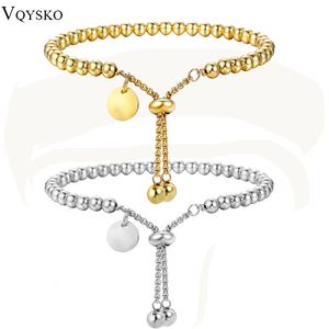 Bracelets porte-bonheur VQYSKO mode acier inoxydable personnalisé lettre étiquette boule perles réglable bijoux pour femmes 230414