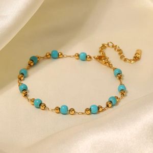Bracelets de charme imperméable à l'eau plaqué or 18 carats bracelet en acier inoxydable ensemble de bijoux collier ras du cou turquoise Mulit pour les filles