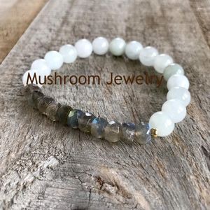 Bracelets porte-bonheur perles de jade blanc bracelet extensible métal bohème chic brin de labradorite à facettes