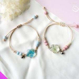 Pulseras con dijes, venta al por mayor, 10 flores secas, flor eterna, forma de estrella, mujer, hermosa moda, pulsera de cuerda de vidrio de cerámica, regalo, 7 colores 2023