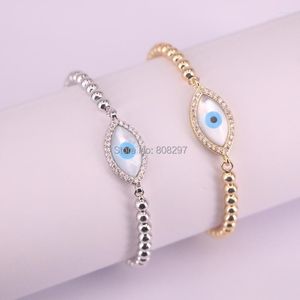 Pulseras con dijes, venta al por mayor, 10 Uds., conector de ojo de carcasa ovalada de cristal de circonia cúbica Micro pavé de moda con cadena de cuentas sueltas redondas de 4mm ajustable