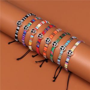 Pulseras con dijes al por mayor, pulsera bohemia de tejido de colores mezclados, baliza de paz hecha a mano, pulseras ajustables DIY, regalos