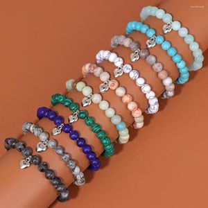 Bracelets porte-bonheur en gros pierre naturelle 8mm Bracelet perlé pour femmes hommes pendentif en forme de coeur lisse perles rondes bracelet