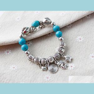 Bracelets de charme en gros Turquoise Sier chaîne lien bracelet bracelet mode bracelet manchette perle goutte livraison bijoux Dhpgw
