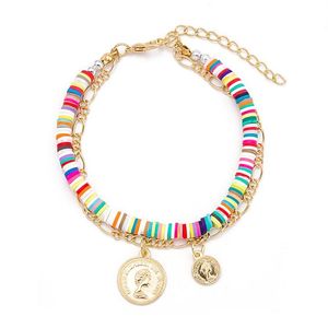 Pulseras con dijes MUJER BOHEMIA COLORIDA PULSERA FIMO SEÑORAS BOHO COLOREADO OJO CORAZÓN ESTRELLA MONEDA COLGANTE241g