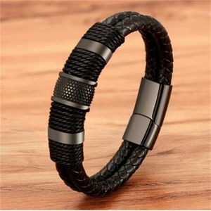 Bracelets de charme Corde en cuir tissé emballage style spécial classique en acier inoxydable bracelet en cuir pour hommes conception double couche personnalisation bricolage GC1057