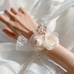 Bracelets de charme Bracelet Fleur Mariage Mariée Demoiselle D'honneur De Luxe Dentelle Ruban Blanc Main Filles Bijoux Cadeau