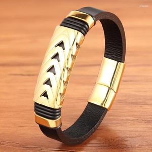 Bracelets porte-bonheur XQNI Bracelet en cuir de luxe en acier inoxydable pour hommes Sélection de motif de flèche de style spécial pour cadeau d'anniversaire