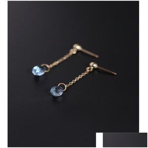 Charm Daimi Sky Blue Topaz Boucles d'oreilles Femme Pierres précieuses Véritable Jaune 14K Or Injection Vent Soufflant Courte Ligne D'oreille Cérémonie Dhgarden Dhu6F