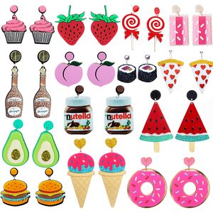 Pendientes del encanto para las mujeres Acrílico Fiesta Moda Gota para el oído Divertido Nuevo Dibujos animados Colorf Regalos Helado Fruta Limón Donuts Huevo frito Cuelga Smthe