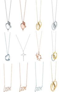 Collier de charme 100% 925 Silver Love and Key Cross Pendants Collier Rose Gol White Or Bijoux argenté Match World Fit Jewelry9430579