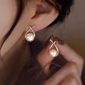 Charm Gold Color Fashion Metal Pendientes de perlas coreanas para mujeres Sparklzircon Posting Pendientes Pendientes de joyería WeddParty Joyas J230817