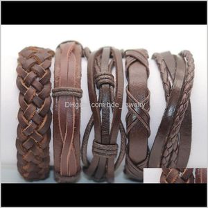 Charme Bijoux Dernière Charme Coloré En Gros 6 Pcs/Lot Véritable Ethnique Tribal Réglable Bracelets En Cuir Pour Unisexe Charmes Drop Deliver