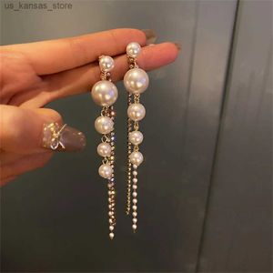 Charme Luxurious Imitation Pearl Pift Drop Shipping Multi-couches acrylic Crystal Chain Tassel Orees Oreads for Women Bijoux à la mode240408