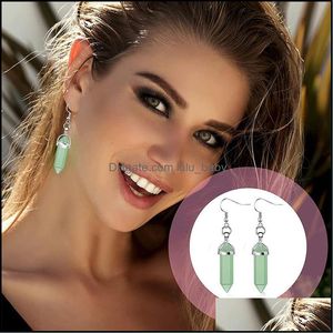 Charme Pierre Naturelle Charmes Boucles D'oreilles Hexagonal Lapis Améthyste Rose Quartz Cristal Boucle D'oreille Chakra Pendum Jewelr L Bébé Dh4Aw