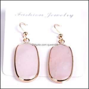 Charm Oval Hexagon White Turquoise Opal Charms Pendientes Rose Quartz Gold Plated Bluestone Dangle Brand Jewelry Best For Women Drop De Dhyil