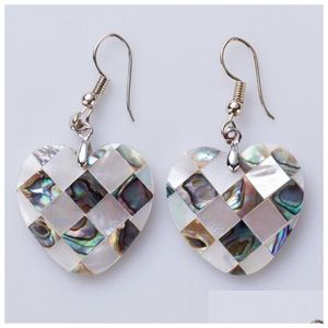 Charm Paua Shell Et Blanc Bijoux Plaid Coeur Forme Ormeau Drop Dangle Boucles D'oreilles 5 Paires Livraison Bijoux Dh2Tj